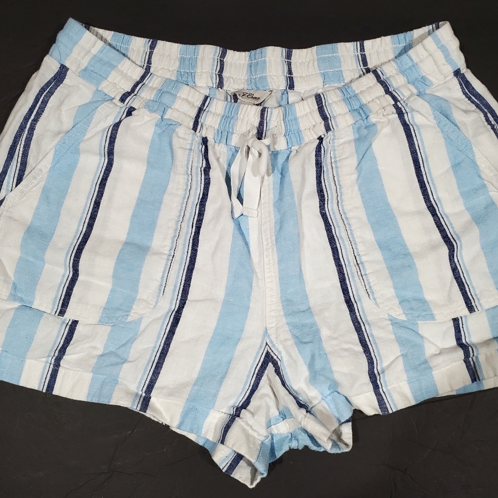 J.Crew Cotton Linen In Stripe High Rise Elastic/Tie Waist Shorts Size M EUC - Picture 2 of 8